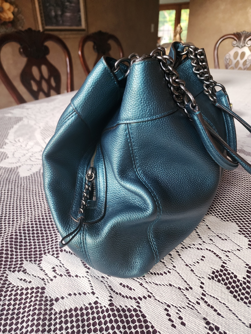 Coach Pebbled Leather Shoulder Bag in Teal Green - Picture 2 of 10